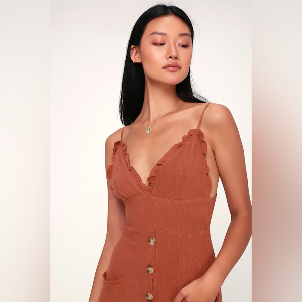 Lulu's Lisbeth Rust Orange Button-Front Midi Dress - image 4